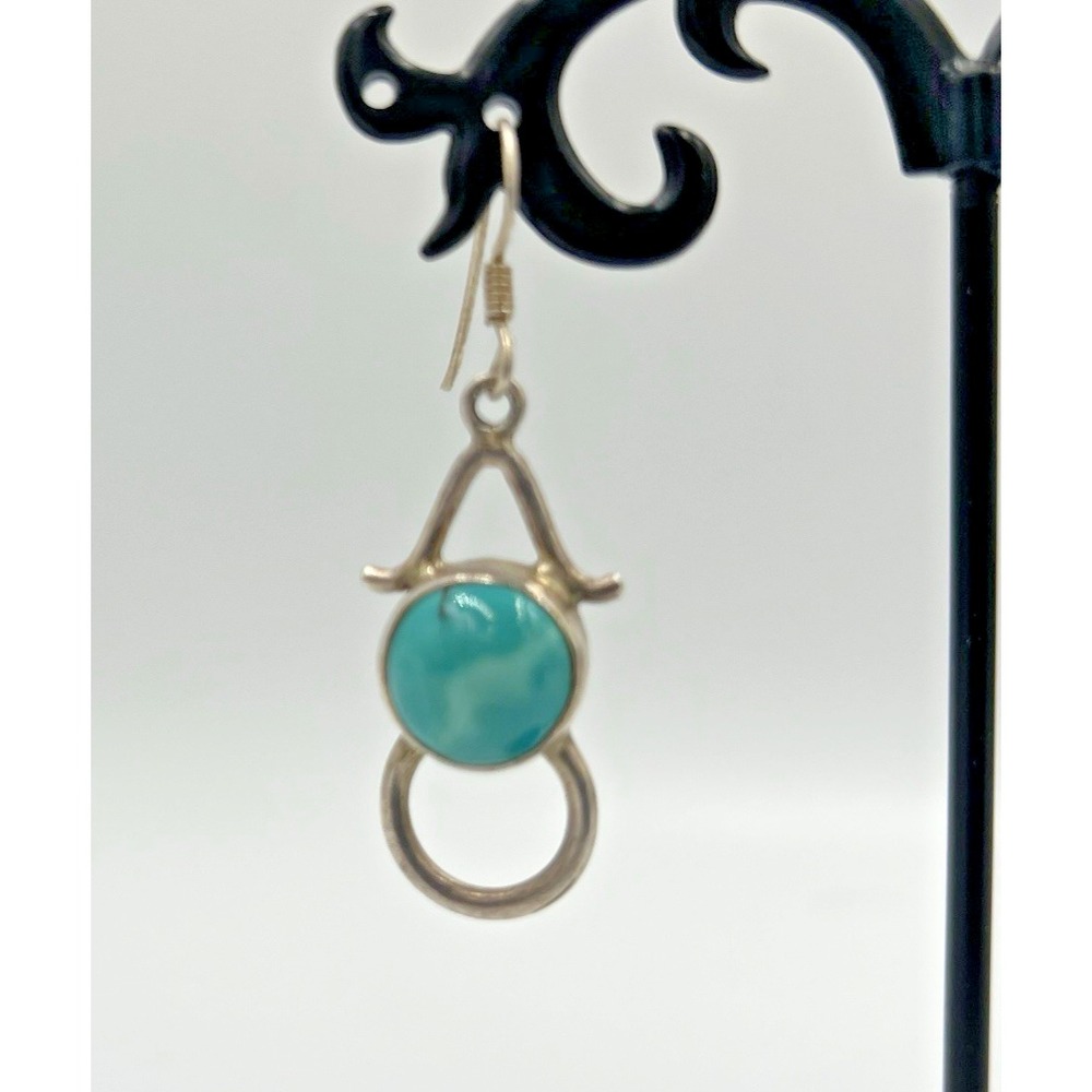 Turquoise Sterling Silver .925 Handmade Dangle Earrings - Picture 4 of 13